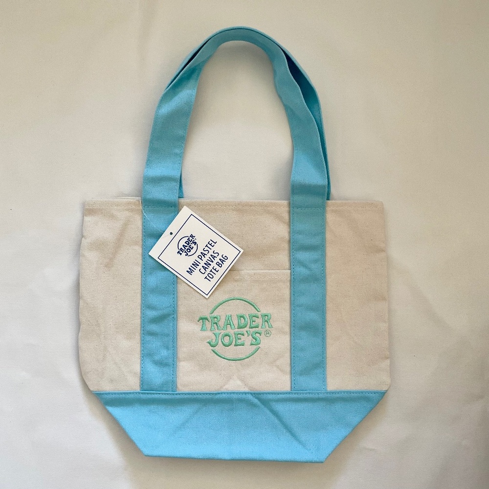 Trader Joe’s Mini Pastel Canvas Tote Bag Baby Blue Limited Edition New With Tag
